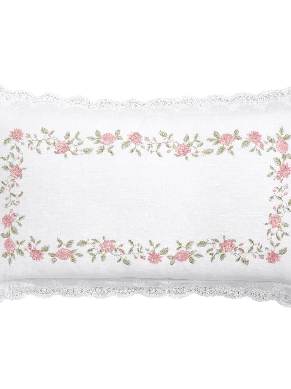 LoveShackFancy Pink Embroidered Rose KING Pillow Sham Cover Floral Lace Trim NEW